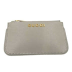 Gucci Coin Case Script Gray Leather Logo Gold
