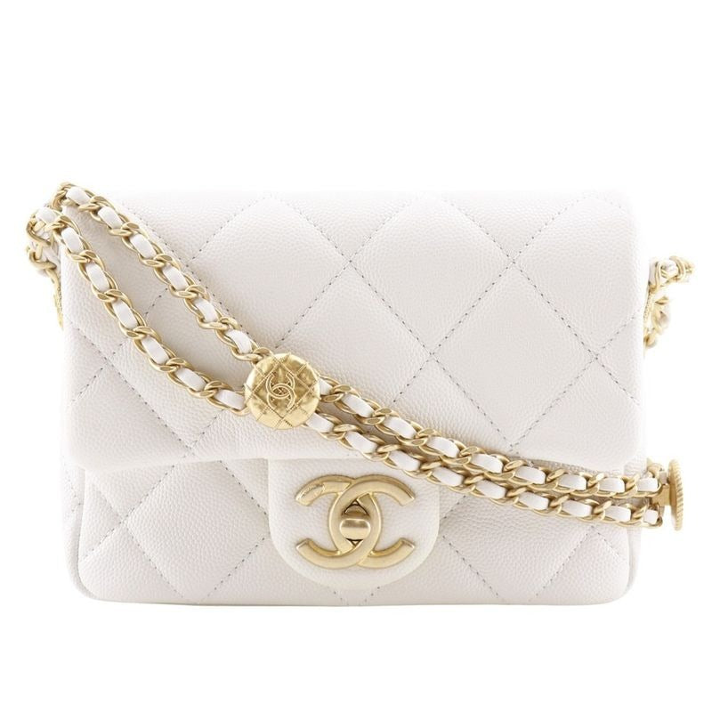 Chanel Quilted Flap Shoulder Chain Caviar Leather White