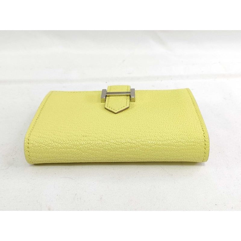 Hermes Card Case Bearn Limoncello Chevre Silver Hardware New Vintage — view 3