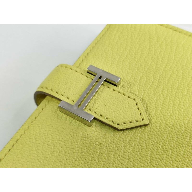 Hermes Card Case Bearn Limoncello Chevre Silver Hardware New Vintage — view 5