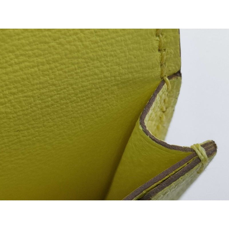Hermes Card Case Bearn Limoncello Chevre Silver Hardware New Vintage — view 8