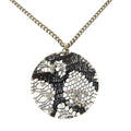 Chanel CC Logo Lace Faux Pearl Stone Resin Necklace Silver Black