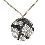 Chanel CC Logo Lace Faux Pearl Stone Resin Necklace Silver Black