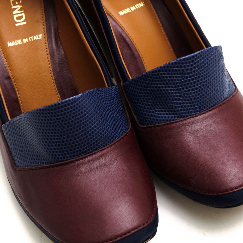 Fendi Pumps Shoes Women Leather Navy Blue High Heels Bicolor Studded — view 5