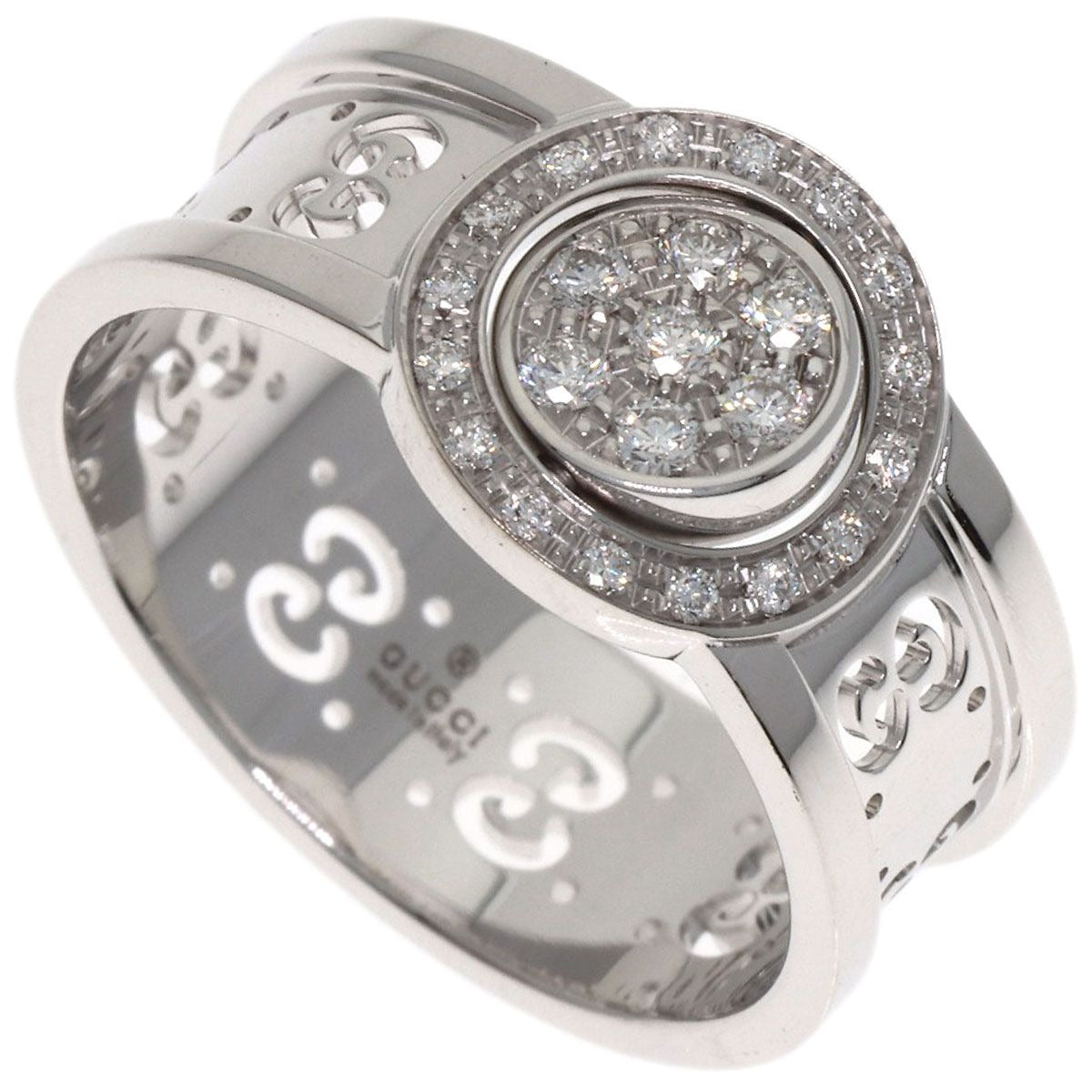 Gucci Icon Toile Diamond Ring 18K White Gold