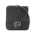 Fendi Zucchino Shoulder Bag Canvas Leather Black Gunmetal