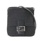 Fendi Zucchino Shoulder Bag Canvas Leather Black Gunmetal