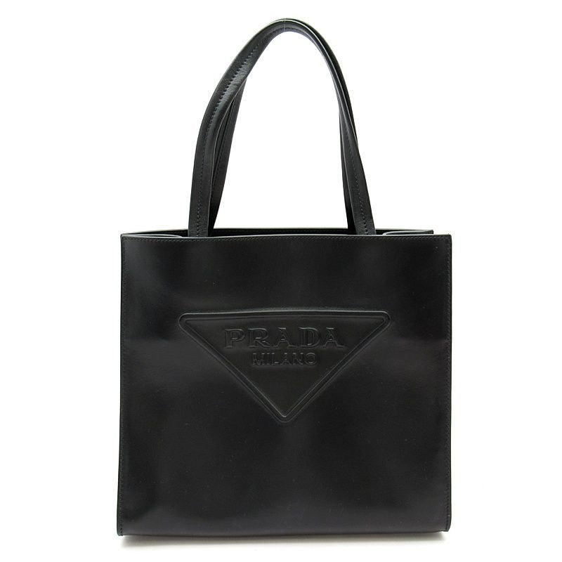 Prada Embossed Triangle 2-Way Leather Shoulder Bag Black