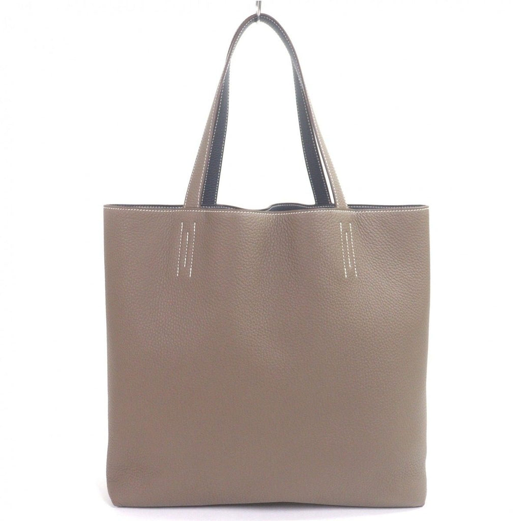 Hermes Double Sens 45 Taurillon Clemence Leather Tote Etoupe Bourg Nuit
