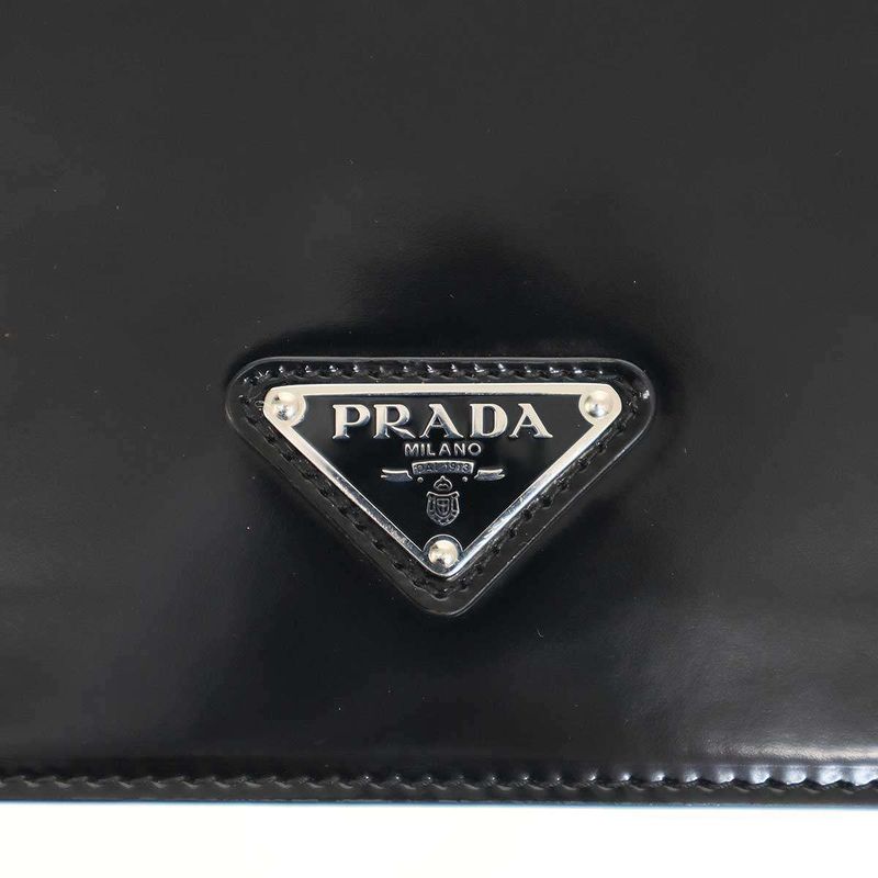 Prada Brushed Leather Shoulder Bag Black — view 7