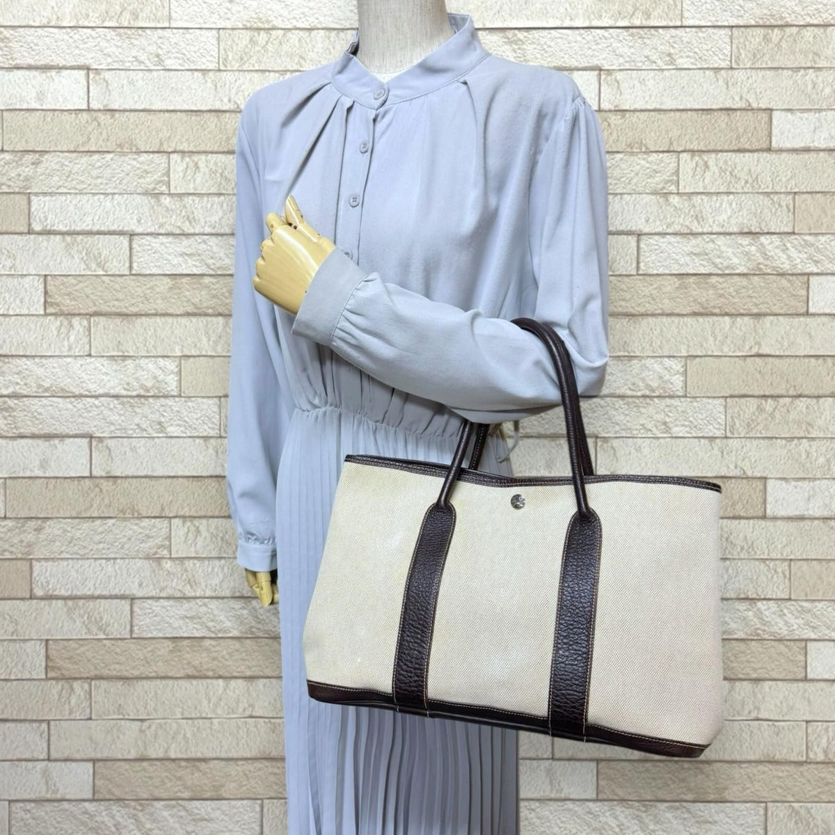 Hermes Garden Party PM Tote Toile Ash Beige Brown — view 2