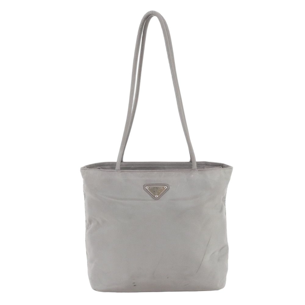Prada Tessuto Nylon Triangle Logo Tote Shoulder Hand Gray