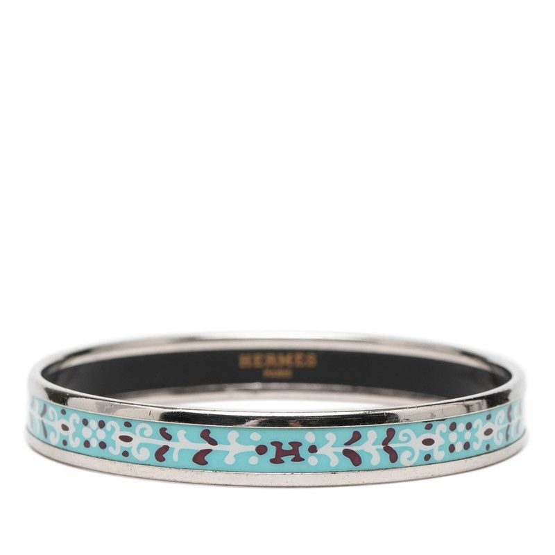 Hermes Enamel PM Cloisonne Bracelet Silver Blue Metal