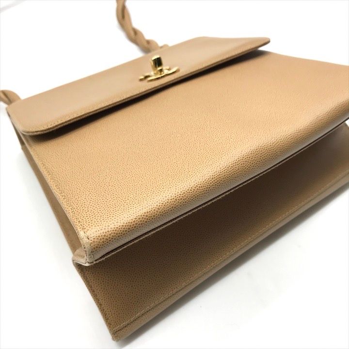 Chanel CC Logo Caviar Leather Turnlock Twist Handle Shoulder Bag Beige — view 5