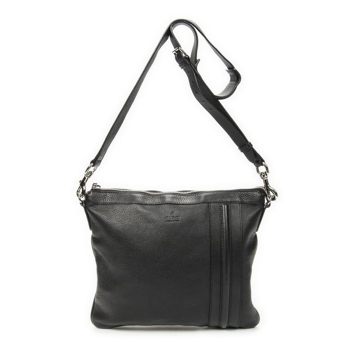 Gucci Large Flap Messenger Black Grain Calfskin Leather