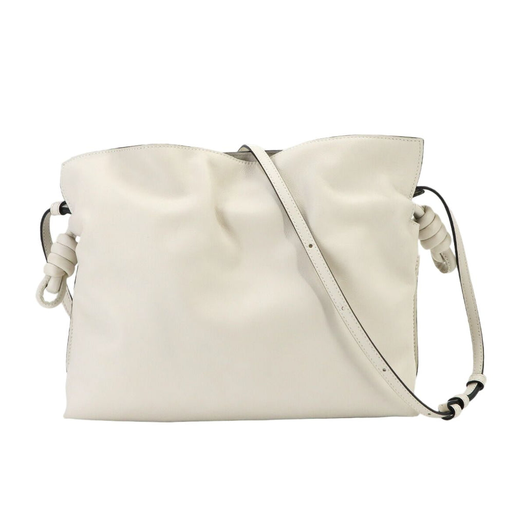 Loewe Flamenco Clutch Medium Shoulder Bag Leather White Gold
