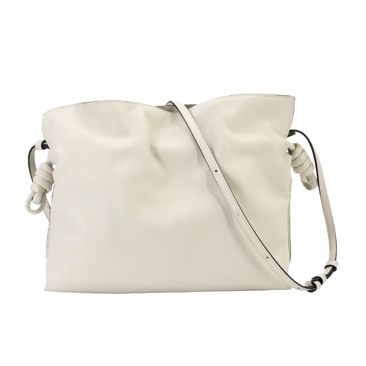 Loewe Flamenco Clutch Medium Shoulder Bag Leather White Gold