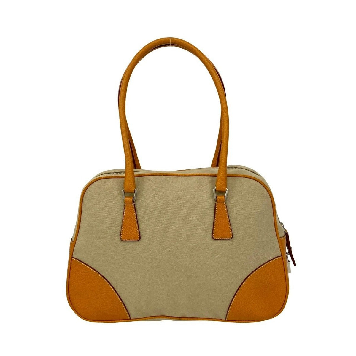 Prada Triangle Logo Canvas Leather Tote — view 3