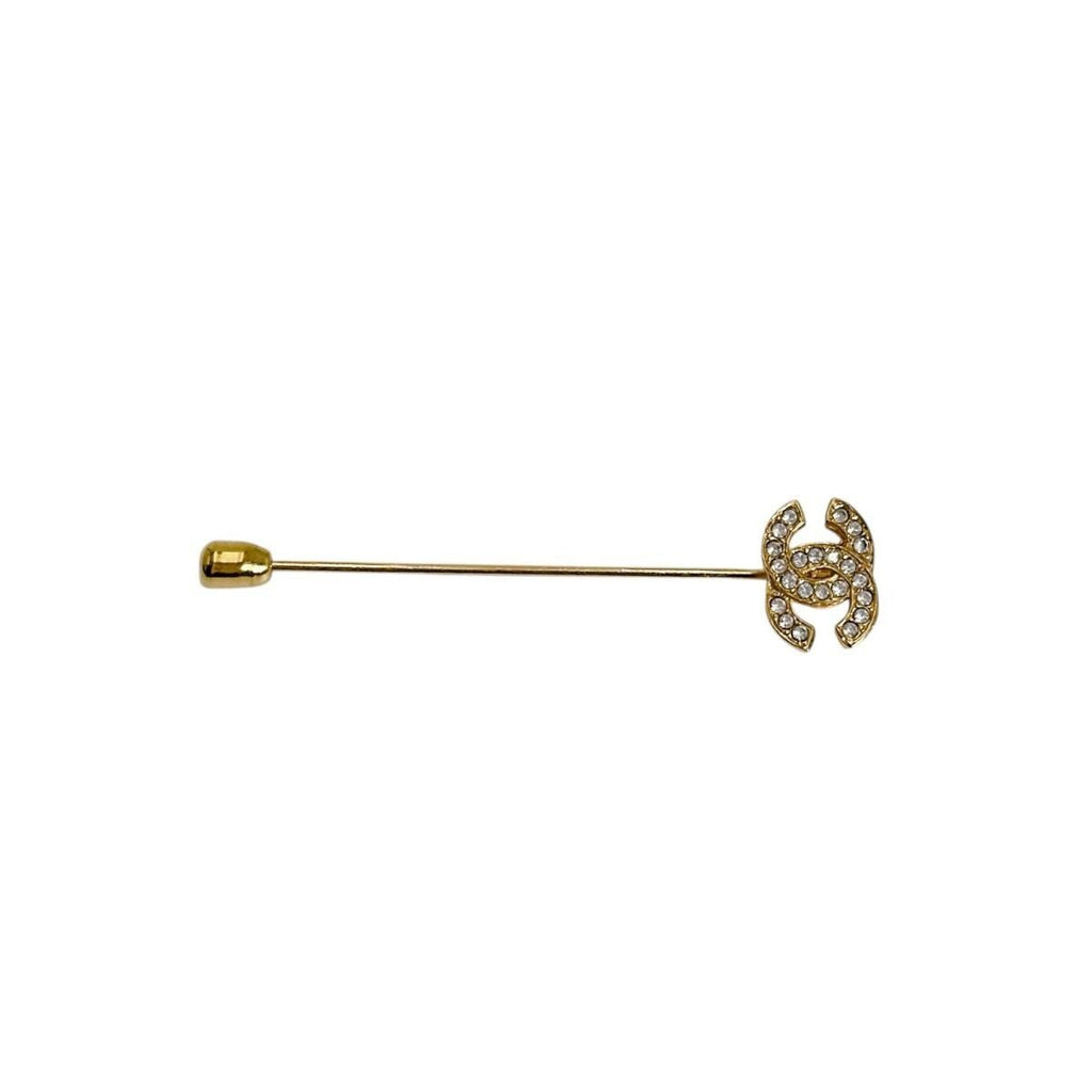 Chanel Rhinestone Pin Brooch CC Logo Gold