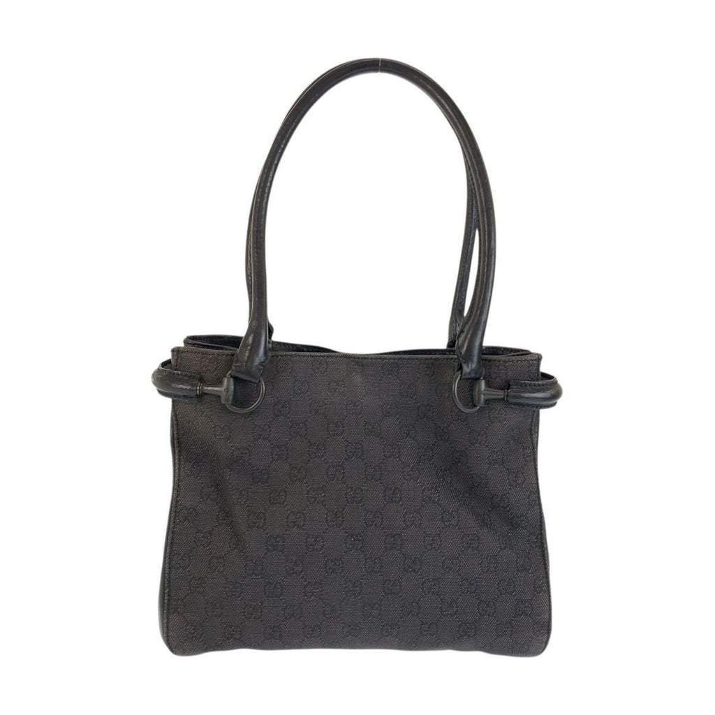 Gucci Black GG Canvas Leather Tote Shoulder Bag