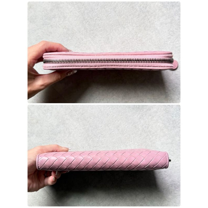 Bottega Veneta Round Zipper Long Wallet Intrecciato Pink Calf — view 2