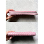 Bottega Veneta Round Zipper Long Wallet Intrecciato Pink Calf — view 2