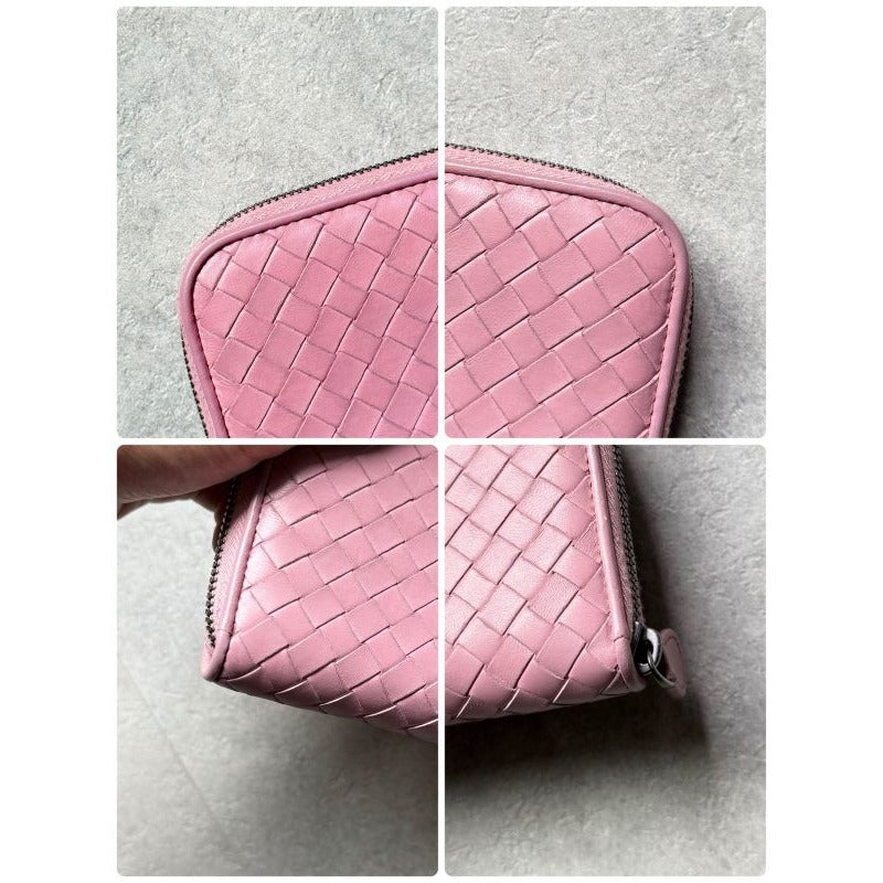 Bottega Veneta Round Zipper Long Wallet Intrecciato Pink Calf — view 3