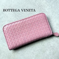 Bottega Veneta Round Zipper Long Wallet Intrecciato Pink Calf