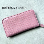 Bottega Veneta Round Zipper Long Wallet Intrecciato Pink Calf