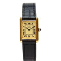 Cartier Watch Vintage Must Tank 76-81 Vermeil SM Roman Ivory Dial Manual Winding Leather