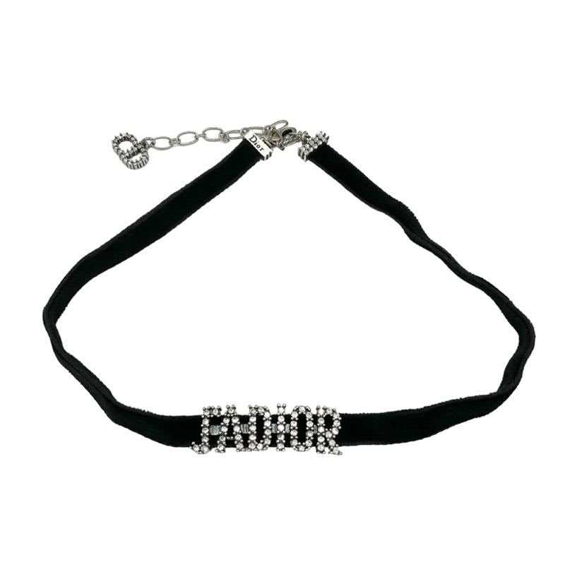 Christian Dior Ja Necklace Pendant Choker Black Silver Velvet Rhinestone — view 2