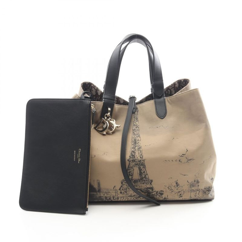 Dior Toujours Oblique Large Beige Dark Brown Canvas Leather — view 2