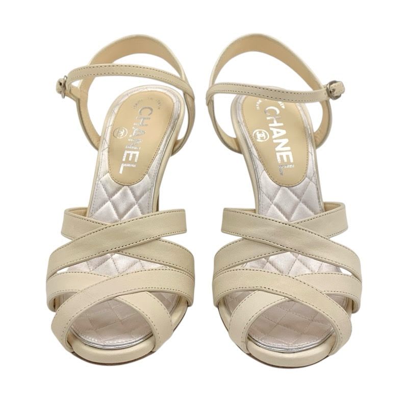 Chanel Sandals Shoes Leather Ivory Coco Mark Rhinestone — view 2