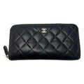 Chanel Quilted Lamb Leather Black Round Zipper Wallet