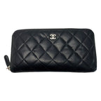 Chanel Quilted Lamb Leather Black Round Zipper Wallet