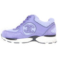 Chanel CC Logo Wool Tweed Low Cut Sneakers Purple