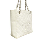 Chanel Shoulder Bag Quilted Caviar Leather White Silver — view 2