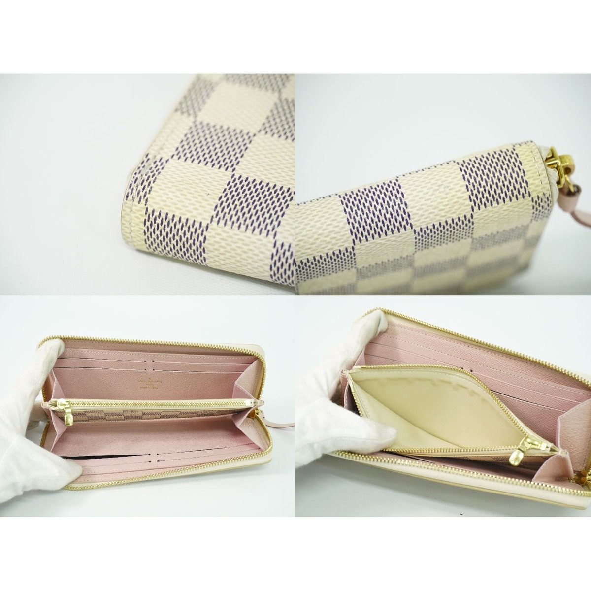 Louis Vuitton LV Portefeuille Clemence Damier Azur Wallet White Gray — view 7