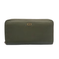 Dior CD Metal Logo Leather Khaki Green Wallet Silver