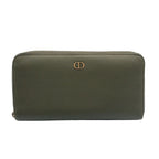Dior CD Metal Logo Leather Khaki Green Wallet Silver