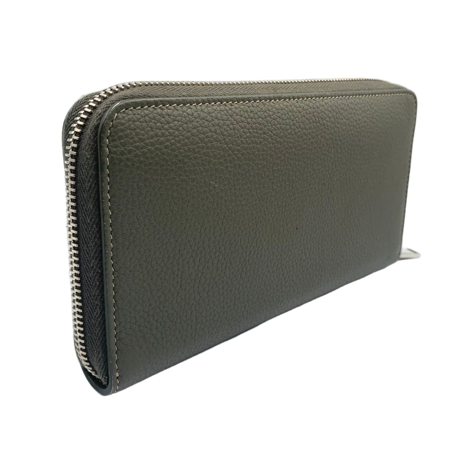 Dior CD Metal Logo Leather Khaki Green Wallet Silver — view 2