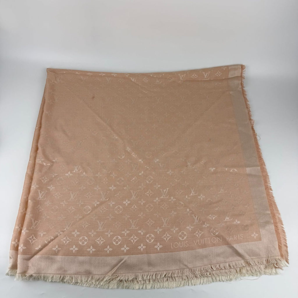 Louis Vuitton Shawl Monogram Pink Silk Wool Vintage Scarf — view 2
