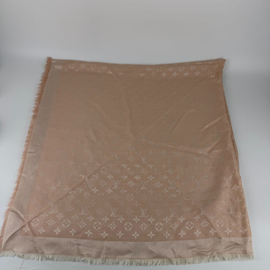 Louis Vuitton Shawl Monogram Pink Silk Wool Vintage Scarf — view 4