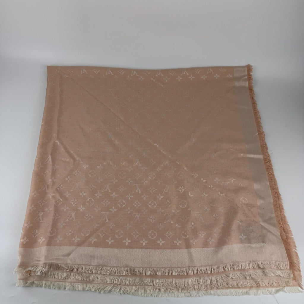 Louis Vuitton Shawl Monogram Pink Silk Wool Vintage Scarf — view 5