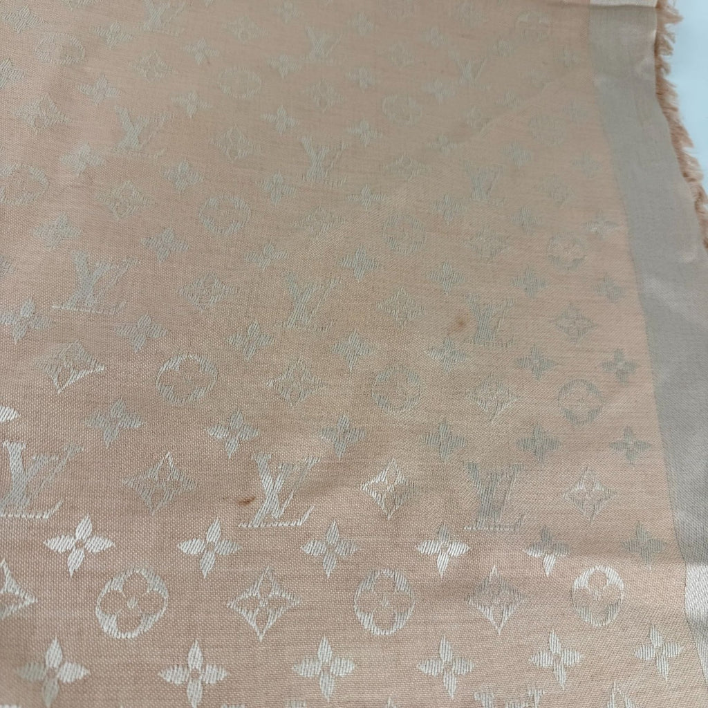 Louis Vuitton Shawl Monogram Pink Silk Wool Vintage Scarf — view 8