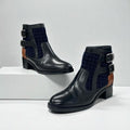Chanel Boots Short Shoes Tweed Black Navy Brown Logo Belt