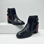 Chanel Boots Short Shoes Tweed Black Navy Brown Logo Belt