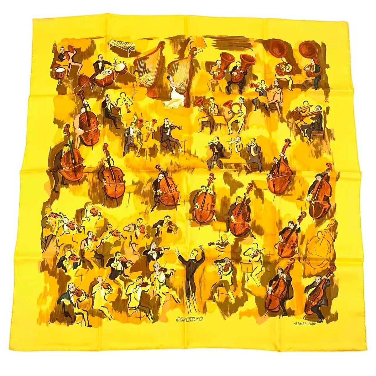Hermes Carre 90 Concerto Yellow 100% Silk Scarf — view 2