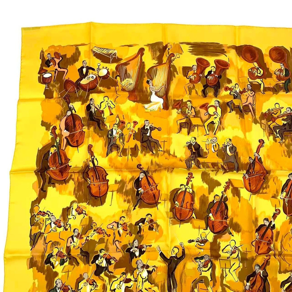 Hermes Carre 90 Concerto Yellow 100% Silk Scarf — view 3