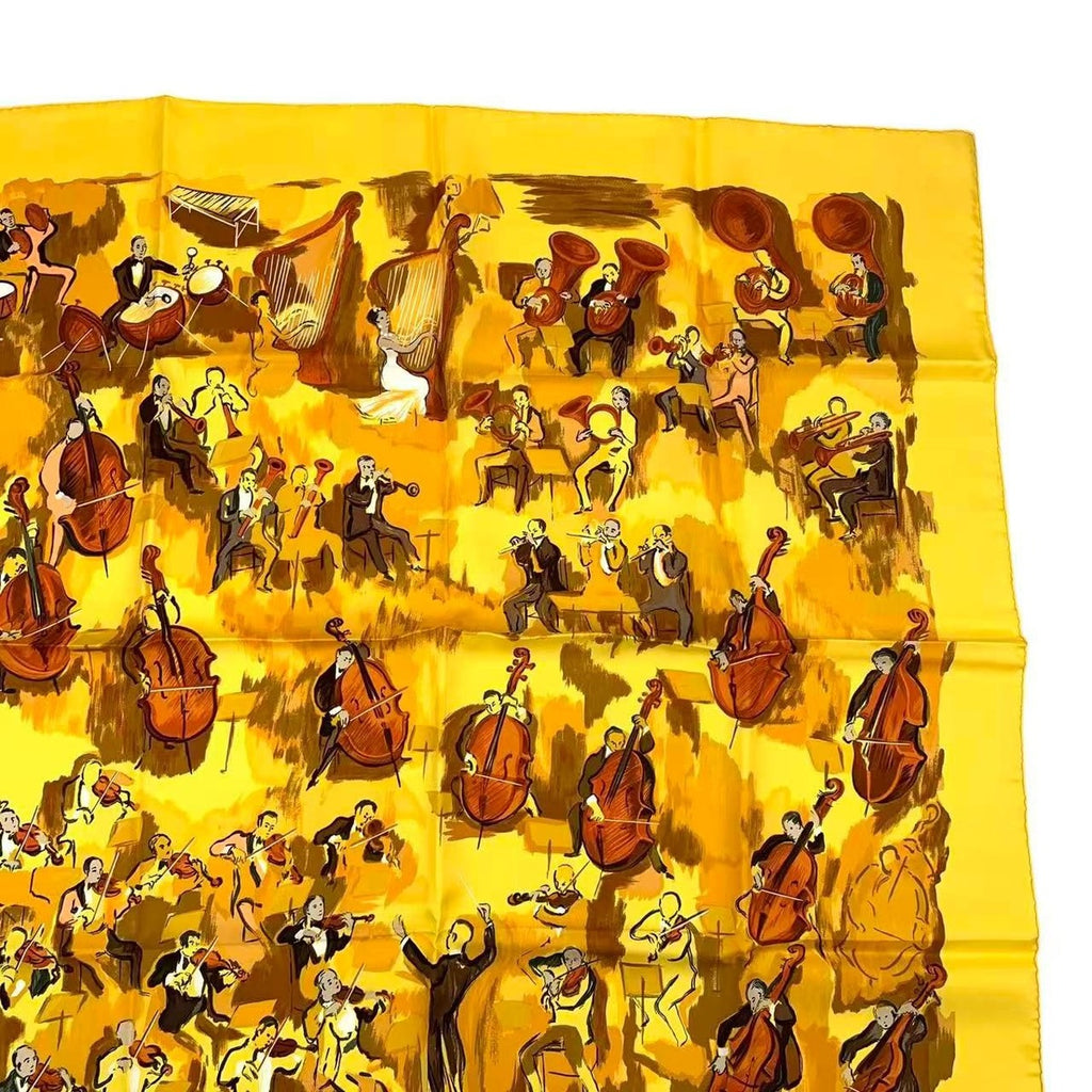 Hermes Carre 90 Concerto Yellow 100% Silk Scarf — view 4